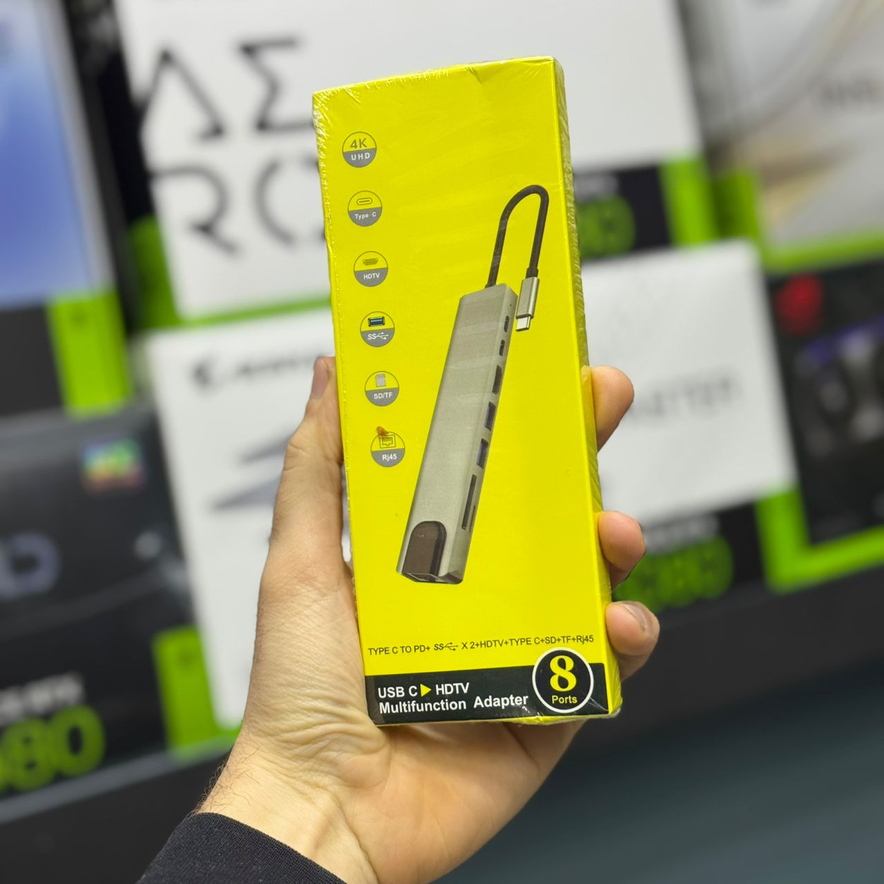 HUB MULTIPORT ADAPTATEUR 8 IN 1 TYPE C TO HDTV 1*HDMI + 1*RJ45 + 2*USB 3.0 + 2*TYPE C + 1*READER-SD-TF